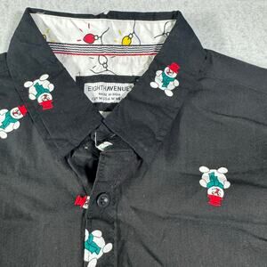 Eighth Avenue Mens Christmas Shirt Medium Black Holiday Snowman Button Up